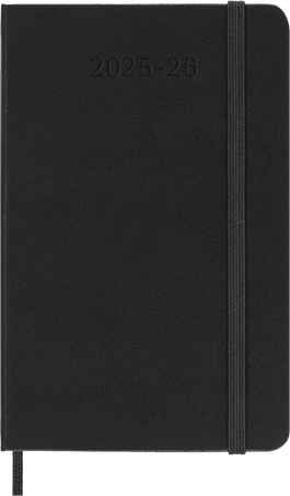 Classic Diary/Planner 2025/2026, Pocket 18-Month, Weekly Horizontal, Hard Cover, Black, Black - Front view