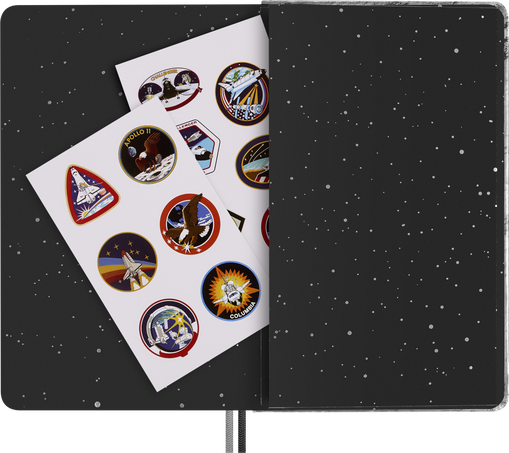 NASA-inspired Limited Edition Drawing Gift Box Hard cover, large, ruled notebook, four Blackwing pencils, and two pins - Side view