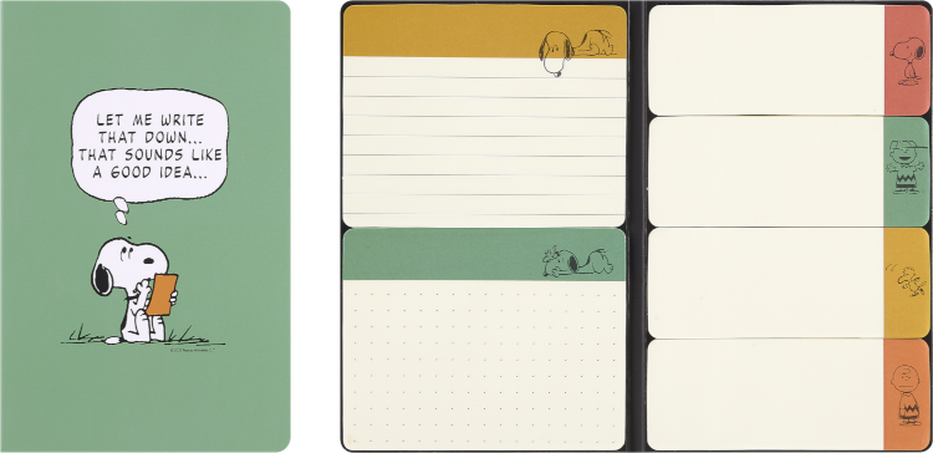 Peanuts Collector's Box Notebook, cahier, sticky notes, pouch & pencils - Side view
