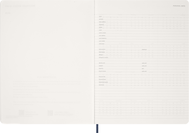 2026 Essential Diary 15-Month, weekly vertical, XXL, soft cover, Sapphire Blue - Side view