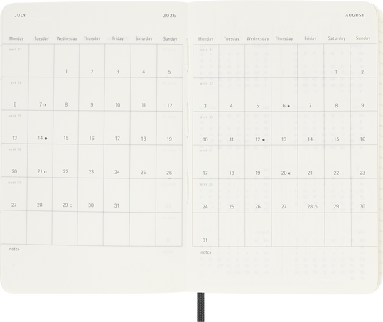 Classic Diary/Planner 2025/2026, Pocket 18-Month, Weekly Notebook, Soft Cover, Black, Black - Side view