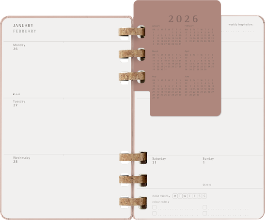 Life Planner 2026 12ヶ月, スパイラル, アーモンド - 横