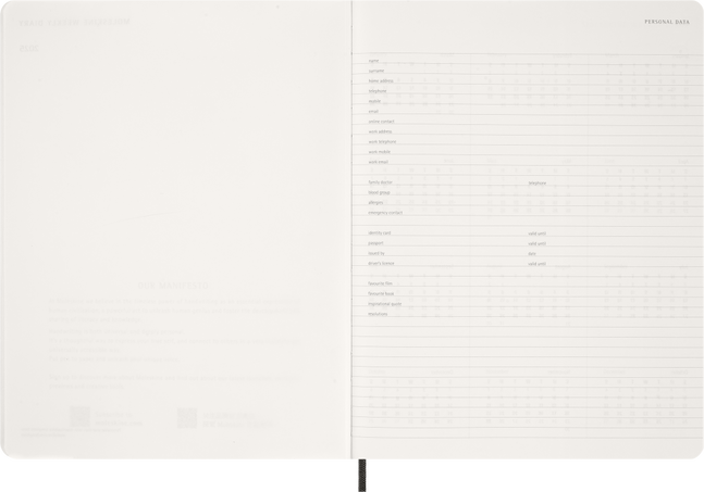 2026 Essential Diary 15-Month, weekly vertical, XXL, soft cover, Black - Side view