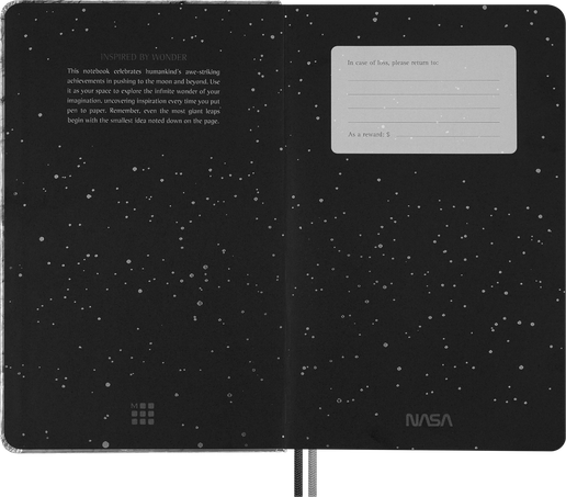 NASA-inspired Limited Edition Drawing Gift Box Hard cover, large, ruled notebook, four Blackwing pencils, and two pins - Side view