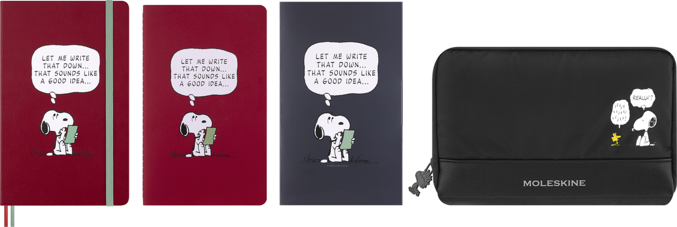 Peanuts Collector's Box Notebook, cahier, sticky notes, pouch & pencils - Side view