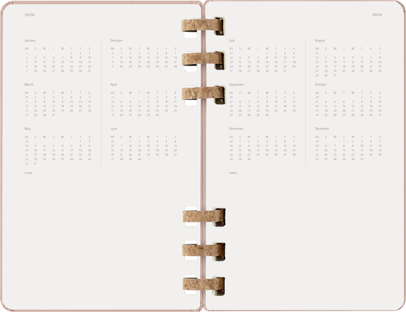 Life Planner 2026 12ヶ月, スパイラル, アーモンド - 横