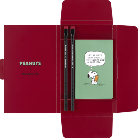 Peanuts Collector's Box Notebook, cahier, sticky notes, pouch & pencils - Side view