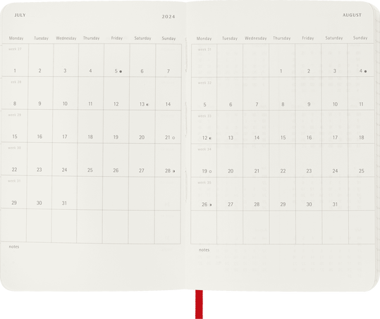 Classic Planner 2024 Pocket Weekly, soft cover, 12 months, Scarlet Red - Side view