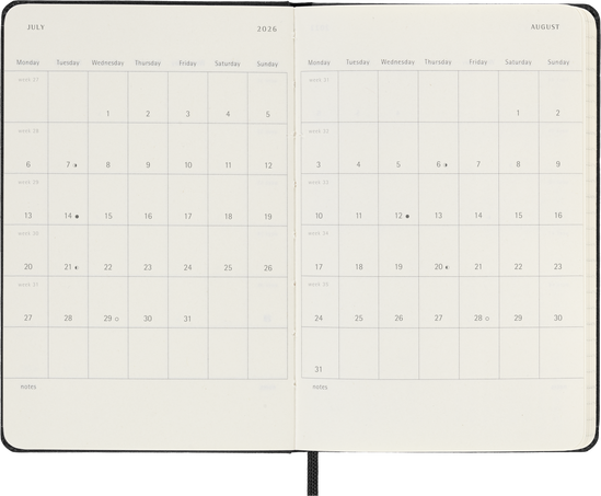 Classic Diary/Planner 2025/2026, Pocket 18-Month, Weekly Horizontal, Hard Cover, Black, Black - Side view
