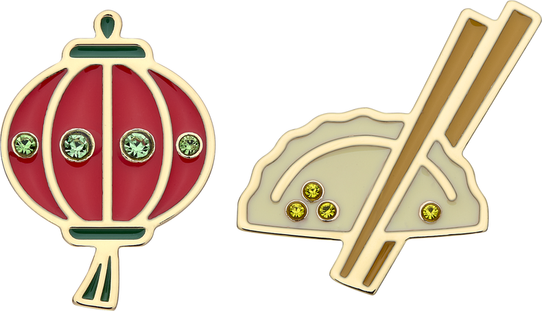 Lantern & Dumpling Pins Set of Two Notebook Pins, China - Side view