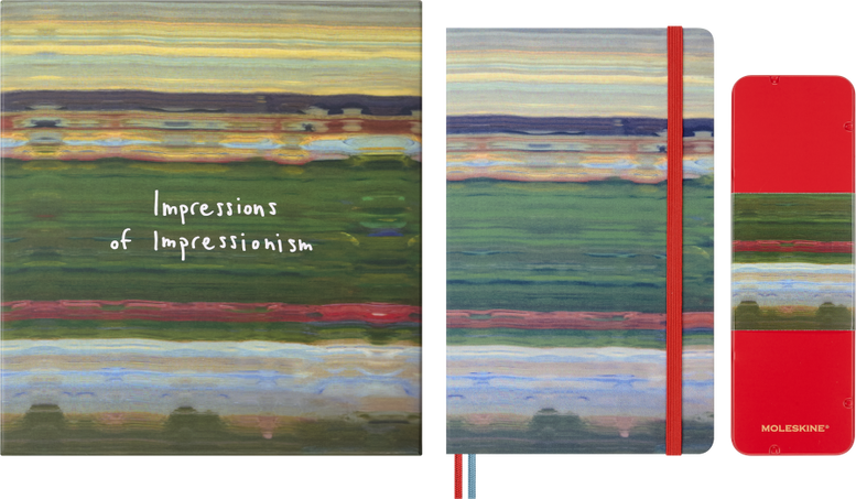 Impressions of Impressionism ドローイングギフトボックス ラージ、無地、ファブリック製ハードカバー付きノートブック、水彩色鉛筆6本 - 正面
