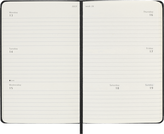 Classic Diary/Planner 2025/2026, Pocket 18-Month, Weekly Horizontal, Hard Cover, Black, Black - Side view