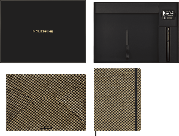 シャイン コレクターズボックス ゴールド ノートブック XL 罫線 ハードカバー, ゴールド エンヴェロープ, Kaweco（カヴェコ）万年筆（ブラック）, ゴールド - 横