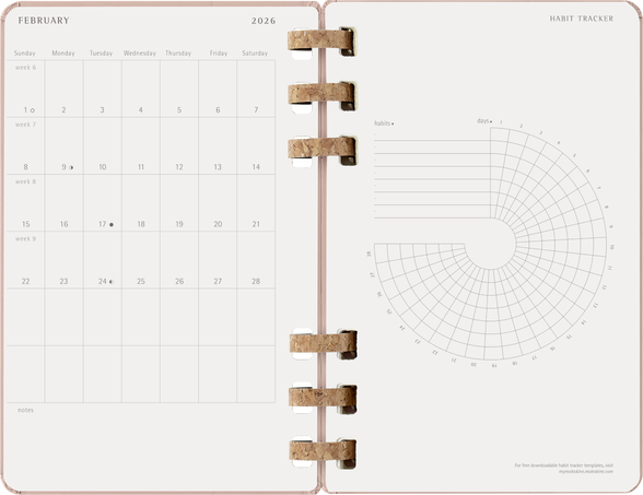 Life Planner 2026 12ヶ月, スパイラル, アーモンド - 横